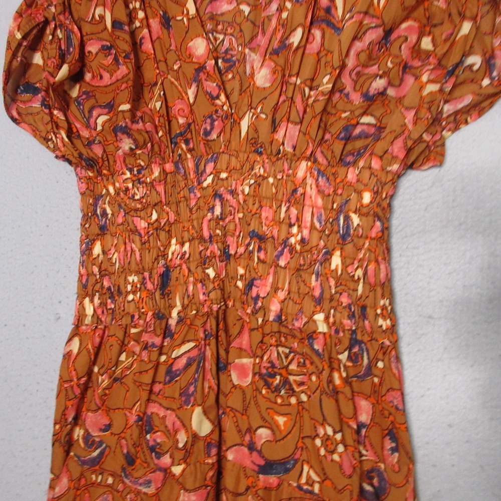 ALC Dress Plus 14 Lucia Floral Midi Smocked‎ Rust Color Ruched A Line Wedding - Picture 3 of 12